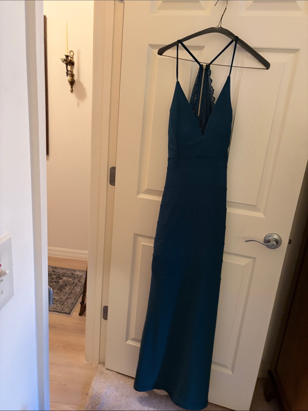 Emerald Teal V-Neck Lace-Back Maxi Dress